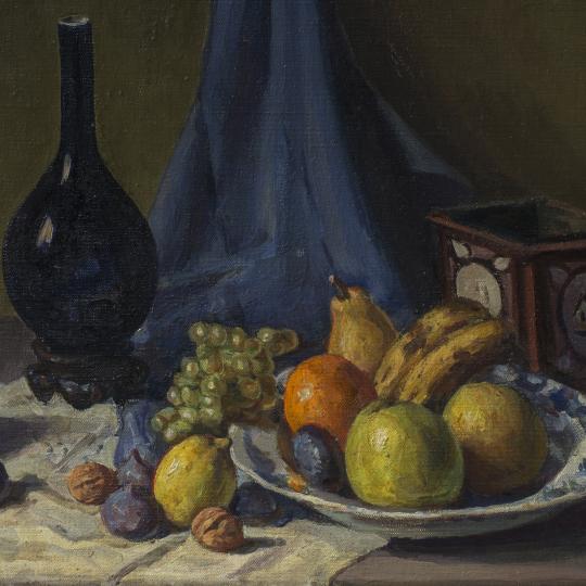 Nature morte de Jules Ausset, - © MuMa Le Havre / Charles Maslard Nature morte avec tasse, carafe et coupe de fruits.