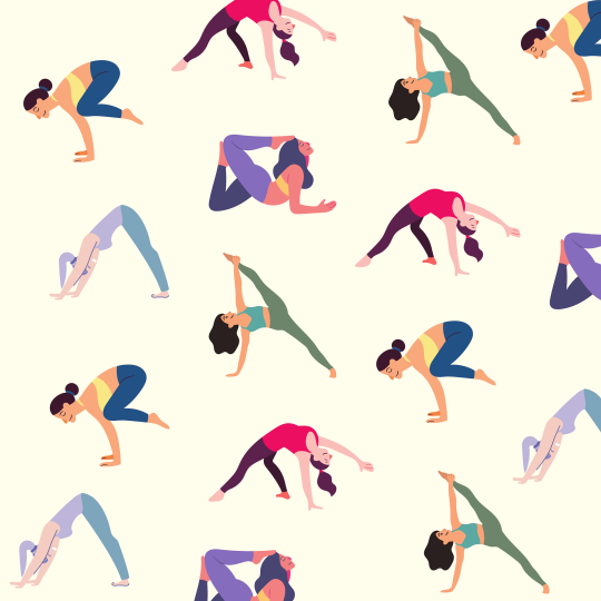 Dessin de différentes personnes dans des postures de yoga.